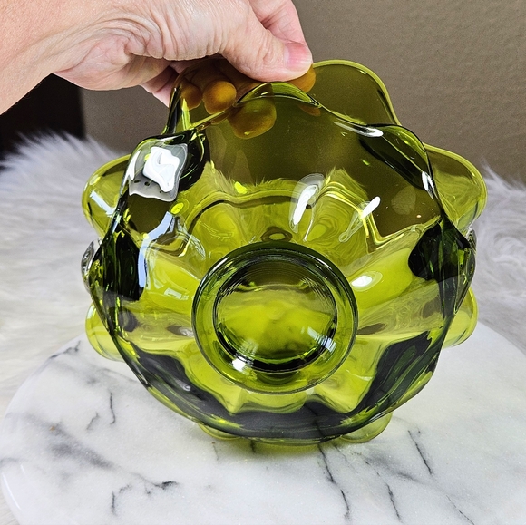 Vintage Viking Green Art Glass Epic Double Crimped Layer Basket - Picture 5 of 8